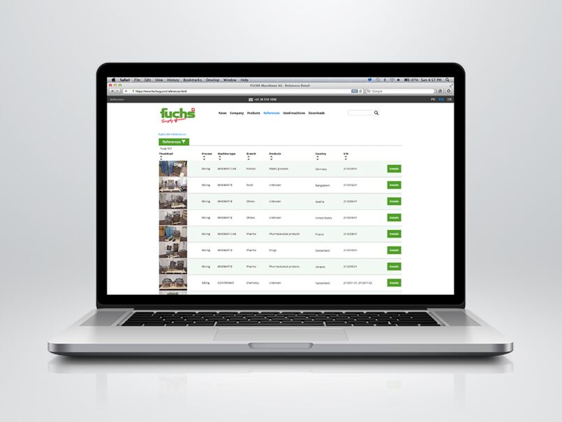 Website Maschinenreferenzen